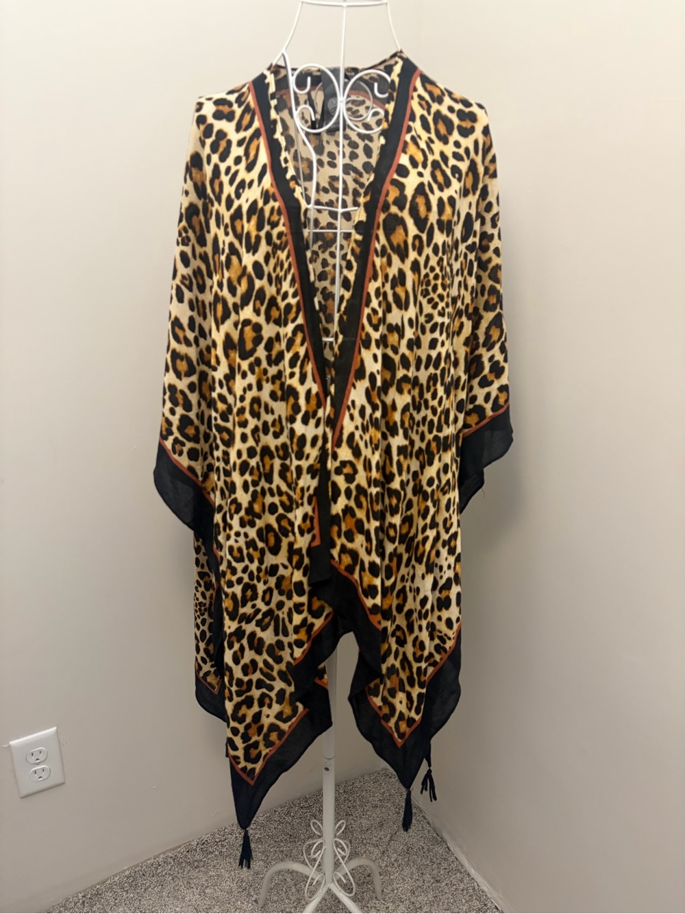 Vince Camuto Leopard Print Open-Front Cape with Black Trim